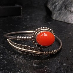 Natural Agate Beaded Cuff Bangles&nbsp;BJEW-C146-02