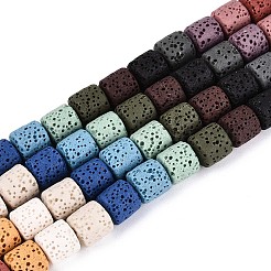 天然溶岩岩ビーズ連売り  染め  コラム  ミックスカラー  8~9x8~9mm  穴：1.2~1.6mm  約47個/連  15.75インチ（40cm）&nbsp;G-N257-16A-01