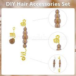 3セットのDIYヘアアクセサリーセット  銅のジュエリー ワイヤー ブレイド ヘア コイル カフス  ローズブラウンのガラスビーズ付き  ヘアスタイリング用  ゴールデン＆シルバー  25~75mm&nbsp;FIND-FH0001-38