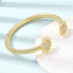 Brass Micro Pave Clear Cubic Zirconia Sunflower Open Cuff Bangles for Women&nbsp;CU-CBAE7DF-49G
