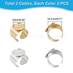4Pcs 2 Colors 304 Stainless Steel Open Cuff Finger Ring Cabochon Settings&nbsp;STAS-UN0052-36