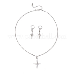 女性用スター合金ラインストーンイヤリング＆ネックレスセット  プラチナ  17.87インチ（45.4cm）  44x12mm&nbsp;SJEW-JS01359