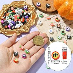 200個 2スタイル ハロウィン 手作りポリマー粘土ビーズ  混合形状  ミックスカラー  8.5~9.5x4.5mm  穴：1.3~1.5mm  100個/スタイル&nbsp;CLAY-CJ0001-86