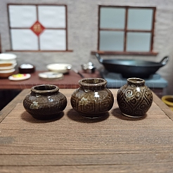 3 個 3 スタイル中国風ミニセラミック花瓶ミニチュア装飾品セット  マイクロランドスケープガーデンドールハウスアクセサリー  小道具の装飾のふりをする  キャメル  20~25mm  1個/スタイル&nbsp;BOTT-PW0002-106
