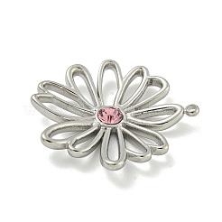 304ステンレスペンダント  ラインストーン付き  中空の花のチャーム  ステンレス鋼色  ローズ  28x26x4mm  穴：1.4mm&nbsp;STAS-L022-436P-02