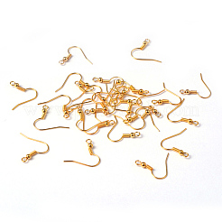 黄金色の真鍮のピアスフック  水平ループ付き  ニッケルフリー  17~19x16~18mm  穴：2mm  ピン：0.8mm&nbsp;X-EC135Y-NFG