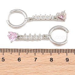 真鍮製マイクロパヴェキュービックジルコニアフープピアス  ハート  鉛フリー＆カドミウムフリー  ラックめっき  長持ちメッキ  プラチナ  40x7mm&nbsp;KK-CBA8324-07P-01