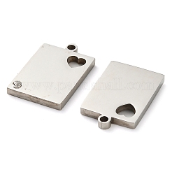 304ステンレスペンダント  ラインストーン付き  ハートチャーム付き長方形  ステンレス鋼色  18.5x12x1.5mm  穴：1.6mm&nbsp;STAS-H438-11P