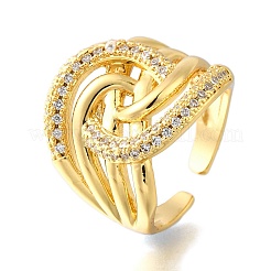Brass Micro Pave Cubic Zirconia Adjustable Open Cuff Rings for Women&nbsp;RJEW-K292-07G