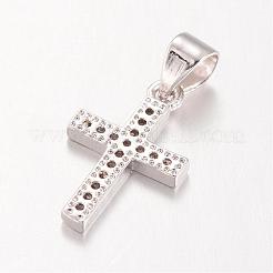 Cross Brass Micro Pave Cubic Zirconia Pendants&nbsp;KK-E673-027P