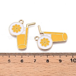 メッキ合金エナメルチャームラック  カドミウムフリー＆ニッケルフリー＆鉛フリー  ライトゴールド  オレンジジュースのチャーム  ゴールド  27x21.5x1.5mm  穴：2mm&nbsp;X-ENAM-N056-419