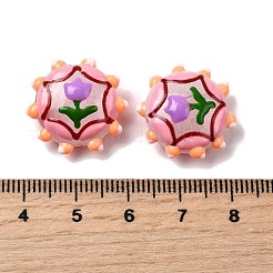 焼き絵の具、ガラス、エナメル、ビーズ  フラットラウンド  バンピー  花  19x19.5x8.5mm  穴：1.2mm&nbsp;LAMP-K039-34N