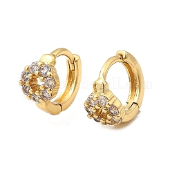 Flat Round Brass Micro Pave Clear Cubic Zirconia Hoop Earrings&nbsp;EJEW-H170-02G