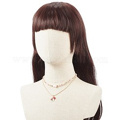 2 個 2 スタイル合金エナメル マッシュルーム ペンダント ネックレス セット  ピンクオパール & 合成ヘマタイト & ランプワーク ビーズ スタッカブル ネックレス 女性用  ゴールドカラー  15.35~17.52インチ（39~44.5cm）  1個/スタイル&nbsp;NJEW-JN04096