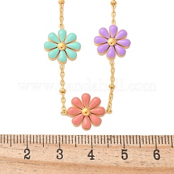304 Stainless Seel Enamel Daisy Flower Link Chain Necklaces for Women&nbsp;NJEW-D303-01G