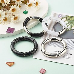 女の子の女性のために設定された分厚いカーブチューブビーズストレッチブレスレット  アクリル＆ccbプラスチックビーズブレスレット  ステンレス鋼色  ミックスカラー  内径：2-1/8インチ（5.3cm）  4個/セット&nbsp;BJEW-JB06947