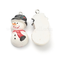樹脂チャーム  クリスマスフェスティバルのために  プラチナアイアンペグベイル付き  雪だるま  ホワイト  33x15x8mm  穴：2mm&nbsp;RESI-O010-19