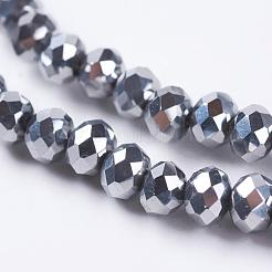 メッキガラスビーズ連売り  ABカラーメッキ  多面カット  ロンデル  銀  4.5x3.5mm  穴：1mm&nbsp;EGLA-D009-27