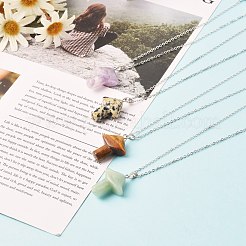 天然の混合宝石のペンダントネックレス  304ステンレススチールアズキチェーン付き  キノコ  17.72インチ（45cm）&nbsp;NJEW-JN03624