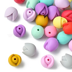 30 個 15 スタイルのシリコーンビーズ  チューリップの花  ミックスカラー  15~16.5x15~17x14~15mm  穴：2~2.5mm  2個/スタイル&nbsp;SIL-CJ0002-59