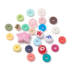 DIYビーズジュエリー作りの発見キット  ポリマークレイディスク、アクリルレター、CCBプラスチックラウンドビーズを含む  ミックスカラー  5~15x1~4mm  穴：1.2~2mm&nbsp;DIY-FS0004-80