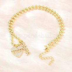 母の日 真鍮製マイクロパヴェ クリアキュービックジルコニア ママハートペンダントネックレス（女性用）  カドミウムフリー＆鉛フリー  長持ちメッキ  ラックめっき  18KGP本金メッキ  17.24インチ（43.8cm）&nbsp;NJEW-A071-06A-G