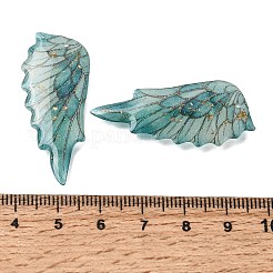 光り蓄光透明なエポキシ樹脂製ペンダント  天使の羽の形をしたチャーム  キラキラのスパンコールと金箔付き  暗闇で光る  ダークシアン  37x17x4mm  穴：1mm&nbsp;RE-CBAE738-02C