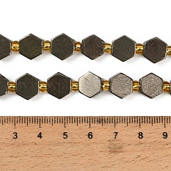 天然ゴールドパイライト/ゴールデンパイライトビーズ連売り  六角  シードビーズで  9x10x5mm  穴：0.8mm  約15個/連  7.09''（18センチメートル）&nbsp;G-F833-B17-01