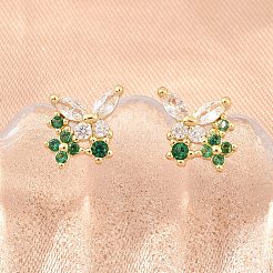 Brass Micro Pave Cubic Zirconia Stud Earrings for Women&nbsp;KK-A305-07G-05
