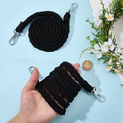 2個のイミテーションレザーツイスト編みコード携帯ストラップ  合金回転式ナスカン付き  プラチナ  ブラック  1170~1178mm&nbsp;FIND-CP0003-73B