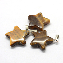 スターの天然タイガーアイペンダント  プラチナトーンの真鍮パーツ  22~23x20~24x5~7mm  穴：2x7mm&nbsp;G-Q367-08