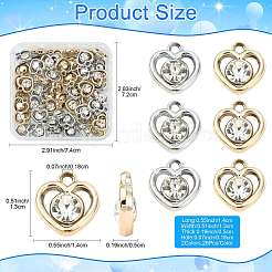 52色UVメッキアクリルチャーム2個  アクリルラインストーン付き  ハート  プラチナ＆ライトゴールド  14x13x5mm  穴：1.8mm  26個/カラー&nbsp;PACR-FS0001-11