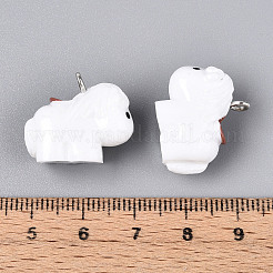不透明樹脂ペンダント  プラチナメッキ鉄ループ付き  ミニチュア3d馬チャーム  ホワイト  17.5~18.5x21x10mm  穴：2mm&nbsp;RESI-N046-01