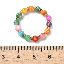 染色された天然淡水貝ビーズの指輪  女性のための環境に優しい銅線付き  ゴールドカラー  19mm&nbsp;RJEW-JR01051-01