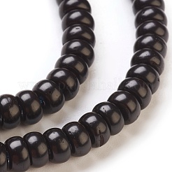 ココナッツシェルビーズ連売り  染め  ロンデル  ブラック  7x4mm  穴：0.5~1mm  約114個/連  18.3インチ（46.5cm）&nbsp;COCB-L002-02B