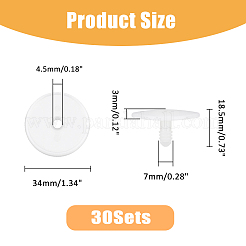 プラスチック人形の関節  ワッシャー付き  DIYクラフトぬいぐるみテディベアアクセサリー  ホワイト  18.5x34mm  30セット/箱&nbsp;DOLL-DC0001-01C