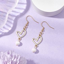 304ステンレススチールダングルイヤリング  シェルパールと合金パーツ付き  ゴールドカラー  49x13mm&nbsp;EJEW-JE06168