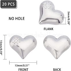 304ステンレススチールビーズ  穴なし/ドリルなし  クローバーとハート  ステンレス鋼色  13x15x5mm  20個/箱&nbsp;STAS-UN0016-88P