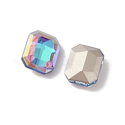 ガラスラインストーンカボション  フラットバック＆バックメッキ  多面カット  長方形  バミューダブルー  10x8x5mm&nbsp;RGLA-L029-03A-BBLA