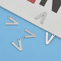 変色しにくい304ステンレススチールの文字チャーム  文字.v  11x9x0.8mm  穴：1mm&nbsp;LS-X-STAS-O072-V