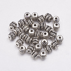 チベット風合金ビーズ  カドミウムフリー＆ニッケルフリー＆鉛フリー  バレル  アンティークシルバー  5x5x5mm  穴：1.5mm&nbsp;TIBEB-Q043-AS-FF