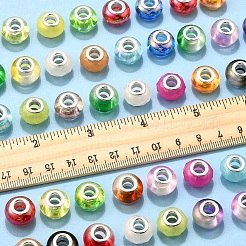 UVメッキ樹脂ヨーロピアンビーズ  大きな穴ビーズロンデル  プラチナトーン合金ダブルコア  ミックスカラー  13.5~14x9mm  穴：5mm  44個/セット&nbsp;RESI-FS0002-01