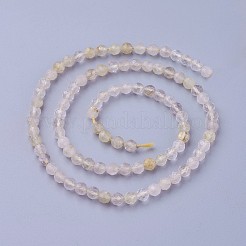 天然石ゴールドルチルクォーツビーズ連売り  多面カット  ラウンド  レモンシフォン  4~4.5mm  穴：0.6mm  約90~100個/連  14.5~16.1インチ（37~41cm）&nbsp;G-F619-10A-4mm