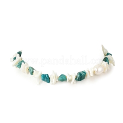 Raw Natural Amazonite & Shell Chip Beaded Necklaces with Oval Shell Pearl for Women&nbsp;NJEW-JN06587