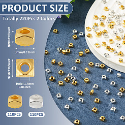 220色合金スペーサービーズ2個  多面カット  正方形  ミックスカラー  3x3x2mm  穴：1.4mm  110個/カラー&nbsp;FIND-TA0010-49