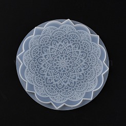 Diyカップマットシリコンモールド  レジン型  UVレジンDIY用  エポキシ樹脂工芸品作り  マンダラ模様とフラットラウンド  ホワイト  204x11mm&nbsp;DIY-K036-09