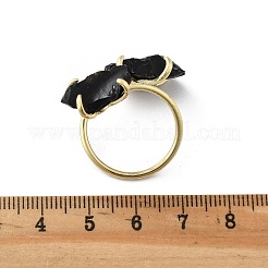 天然黒曜石のカフリング  金色の真鍮リング  ラックめっき  内径：20mm&nbsp;RJEW-B122-02G-05