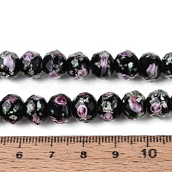 手作りの蓄光ビーズの連売り  ロンデル  インナー花と  多面カット  ブラック  9~10x7~8mm  穴：1~1.6mm  約40個/連  12.01インチ（30.5cm）&nbsp;LAMP-N037-01A