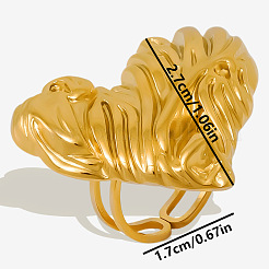 304ステンレススチール製ハート型カフリング（女性用）  調整可能な不規則な開口部リング  ゴールドカラー  内径：17mm&nbsp;KQ1488-2