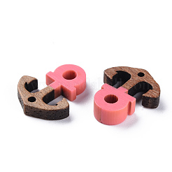 不透明な樹脂とクルミ材のリンクコネクター  ツートン  アンカー  ミックスカラー  18x15x3.5mm  穴：1.5mmと3mm&nbsp;RESI-T035-52